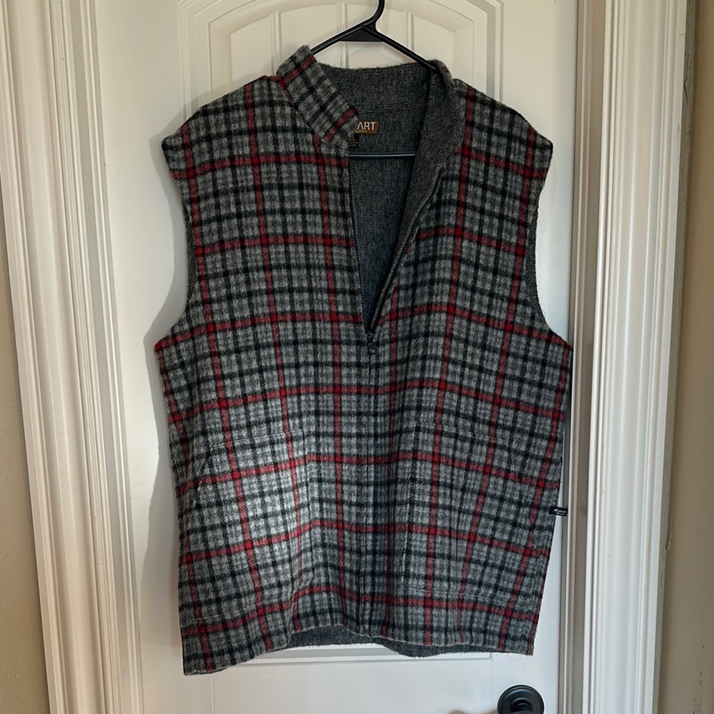 Women’s Gray and Red Plaid Alpaca Vest